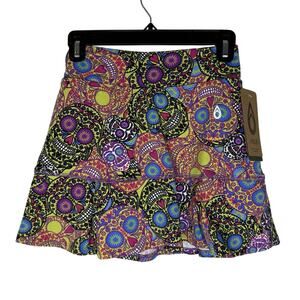 Dona Jo Esqueleto Skirt Size 1 Sugar Skull Print Athletic Skort Festival NEW